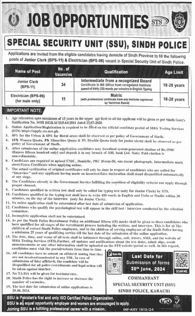 Latest Sindh Police Jobs 2024 Application Form Advertisement