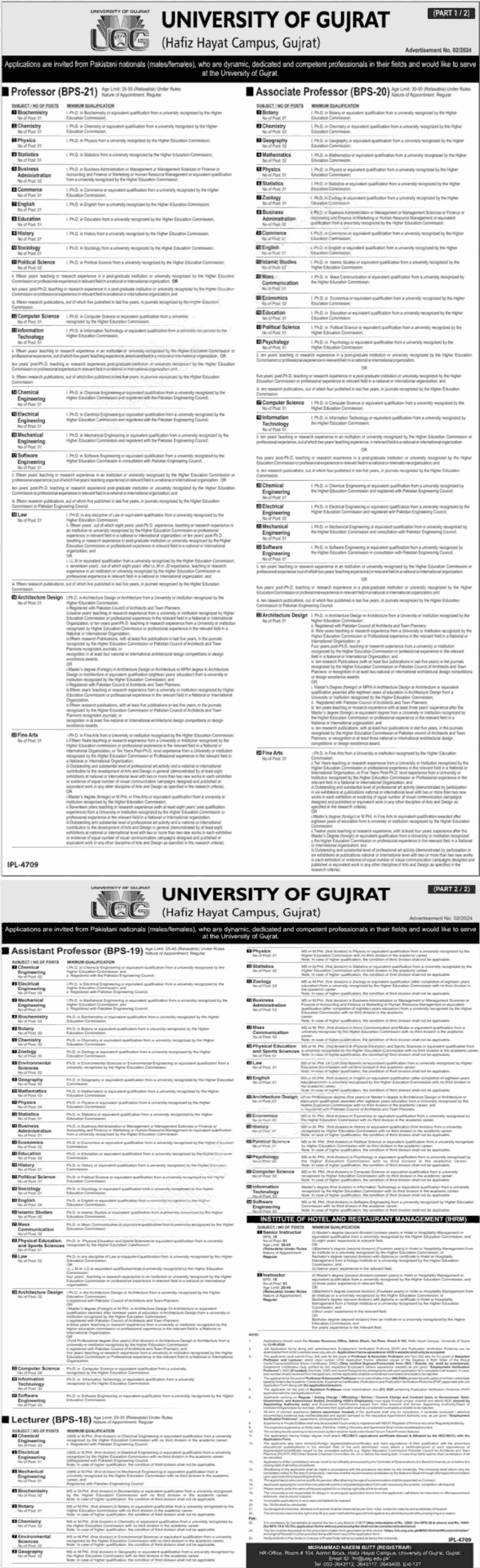 Latest University of Gujrat Jobs May 2024 Advertisement