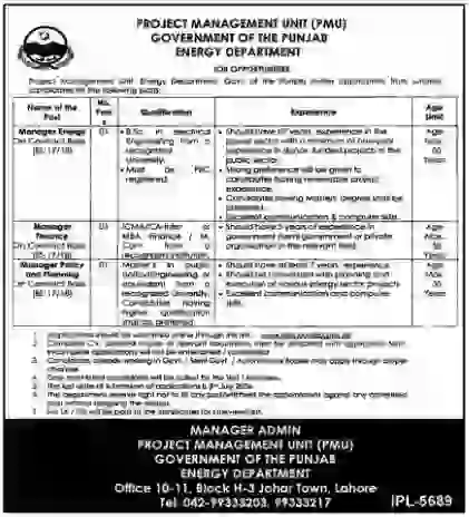 New Punjab Energy Department Jobs 2024-Application Form