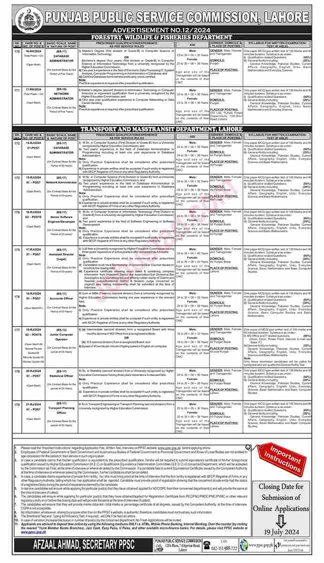 New Punjab Public Service Commission PPSC Lahore Jobs 2024-Apply Online
